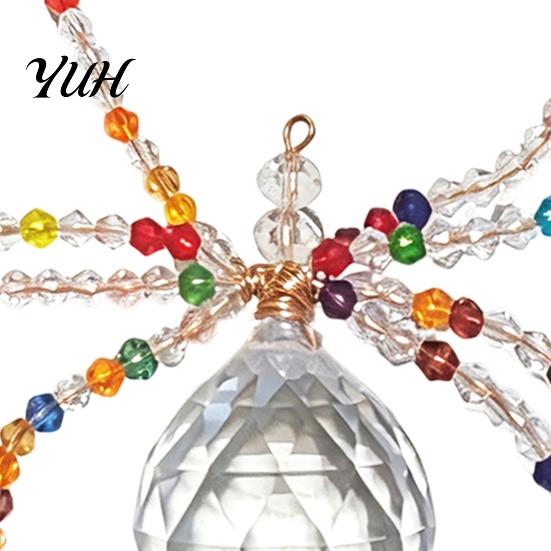 Hanging Spider for Porch Halloween Ornament, Faux Crystal Beaded Pendant Tree Glass Bead Gift Window And Wall Sparkling Translucent Sun Catcher
