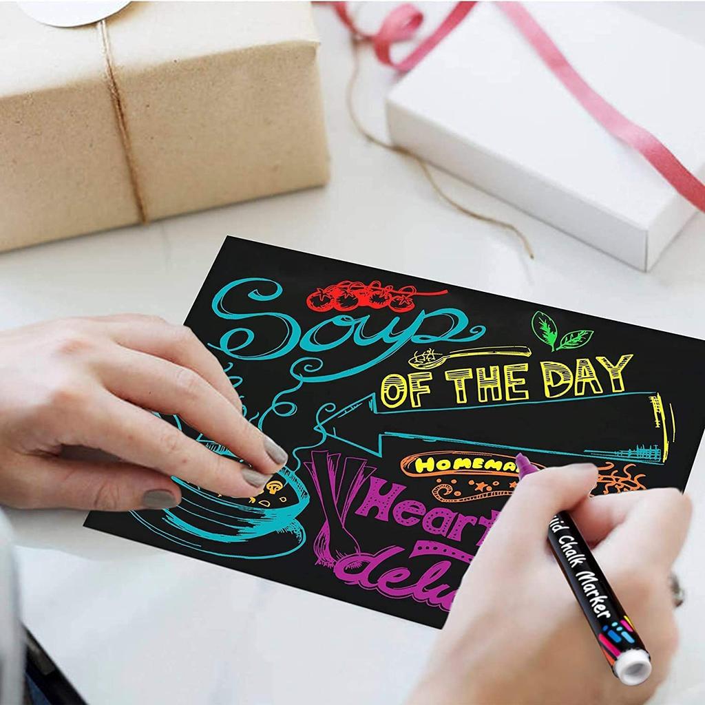 Shuttle Art Chalk Markers for Liquid Chalk Set with Pen Tips and Adhesive for LED and Offices Blackboards, Pens, 24-Color Labels, Water-Erasable,