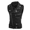 Men's Suit Vest Black Lapel Collar Zipper Short Leather Fashion Casual Vest Punk Style Gilet Men for Steampunk Clothing