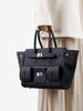 Women's Biker Genuine Leather Multi-Pocket Tote with Dark Square Buckle