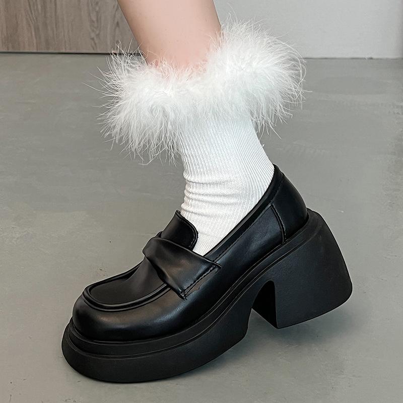 Французские туфли на толстом каблуке и платформе, женские, весна-лето 2025, новые универсальные белые британские туфли на высоком каблуке, маленькие кожаные туфли