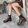 Square Heel Ankle Modern Boots Zip Mid Heel Ladies Shoes On Sale  New Round Toe Solid Spring/autumn Concise Women's Boots