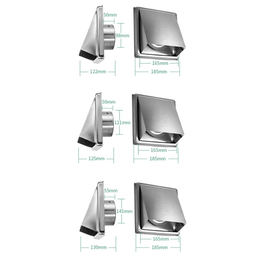 Durable 4" 5" 6" Air Vent Black/Silver Stainless Steel Extract Valve Square Ventilator Ventilation System