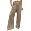 Summer Cotton Linen Wide Leg Pants Women Loose Palazzo Pant Pocket Elastic Waist Button Casual Pants