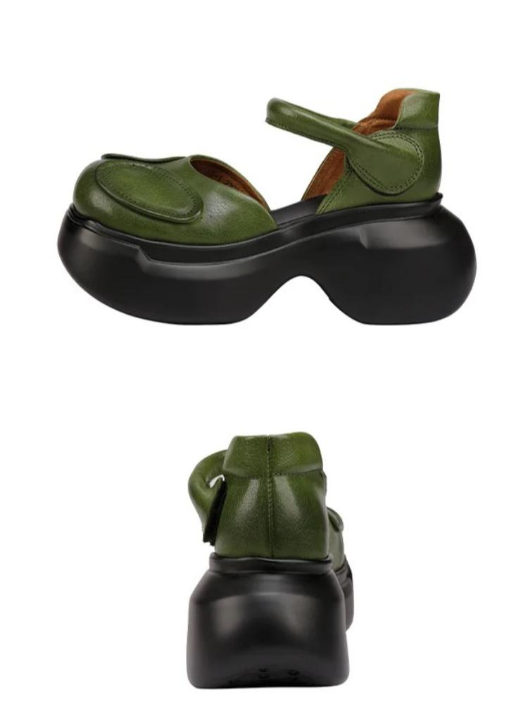 Johnature Сандалии Мэри Джейн с круглым носком на толстой подошве из натуральной кожи, удобная женская обувь