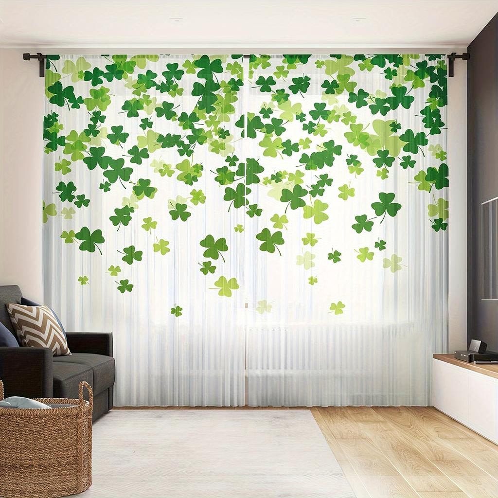2 шт. Прозрачные шторы с узором «зеленая лоза» для оконных карманов, шторы для спальни, гостиной, украшения дома