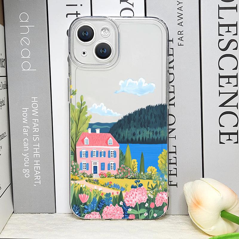 Чехол для телефона 'Розовый Дом' Holiday Home Grange Scenery для iPhone 17 16 15 14 11 12 13 Pro Max 7 8 Plus 12 13 Mini X XS XR Мягкая накладка