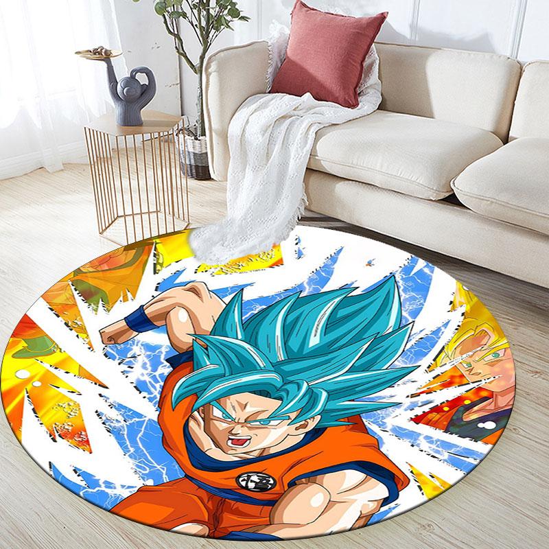 Dragon Ball Super Saiyan Goku,Round Area Rug,Carpet Rug for Living Room Bedroom Sofa Playroom Decor,Non-slip Floor Mat