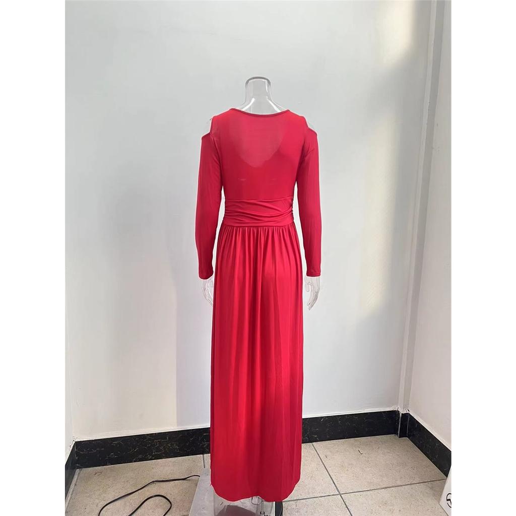 Женское элегантное платье с длинным рукавом и V-образным вырезом