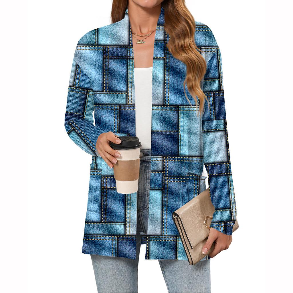 Women's Christmas Printed Lightweight Cardigan Long Sleeved Casual Loose Thin Fit With Pockets Cardigan Jacket