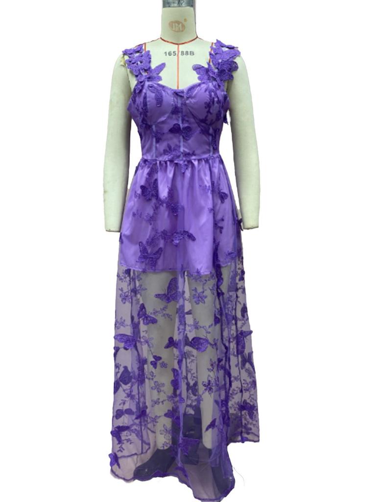 European & American Women's Sleeveless Tulle Wedding Dress with Slit