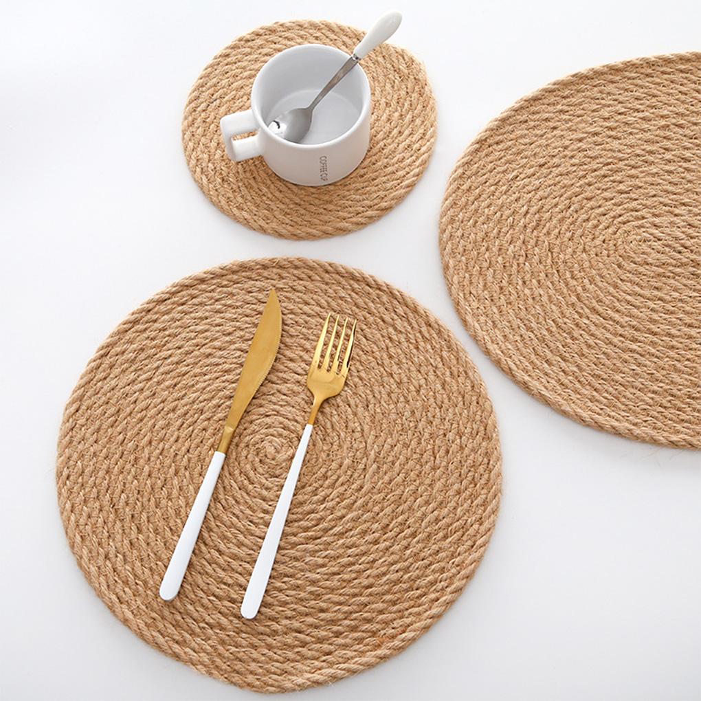 Hemp Braided Placemats Table Mat Coasters Insulation Coffee Pad Linen Handmade Dining Tables Home Cup Cushion Accessories