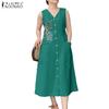 Women Summer V-Neck Sleeveless Casual Embroidery Dress