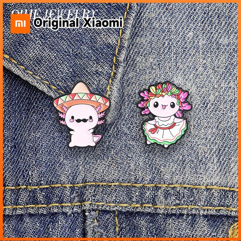 Xiaomi Mexican Salamander Axolotl Brooch Enamel Pin Cartoon Festive Traditional Costume & Axolotl Metal Brooch Lapel Badge Jewelry Gift