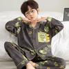 Kids Cotton Cartoon Pajama Set Long Sleeve Button Front Sleepwear Boys Teens Home Wear Comfortable Soft