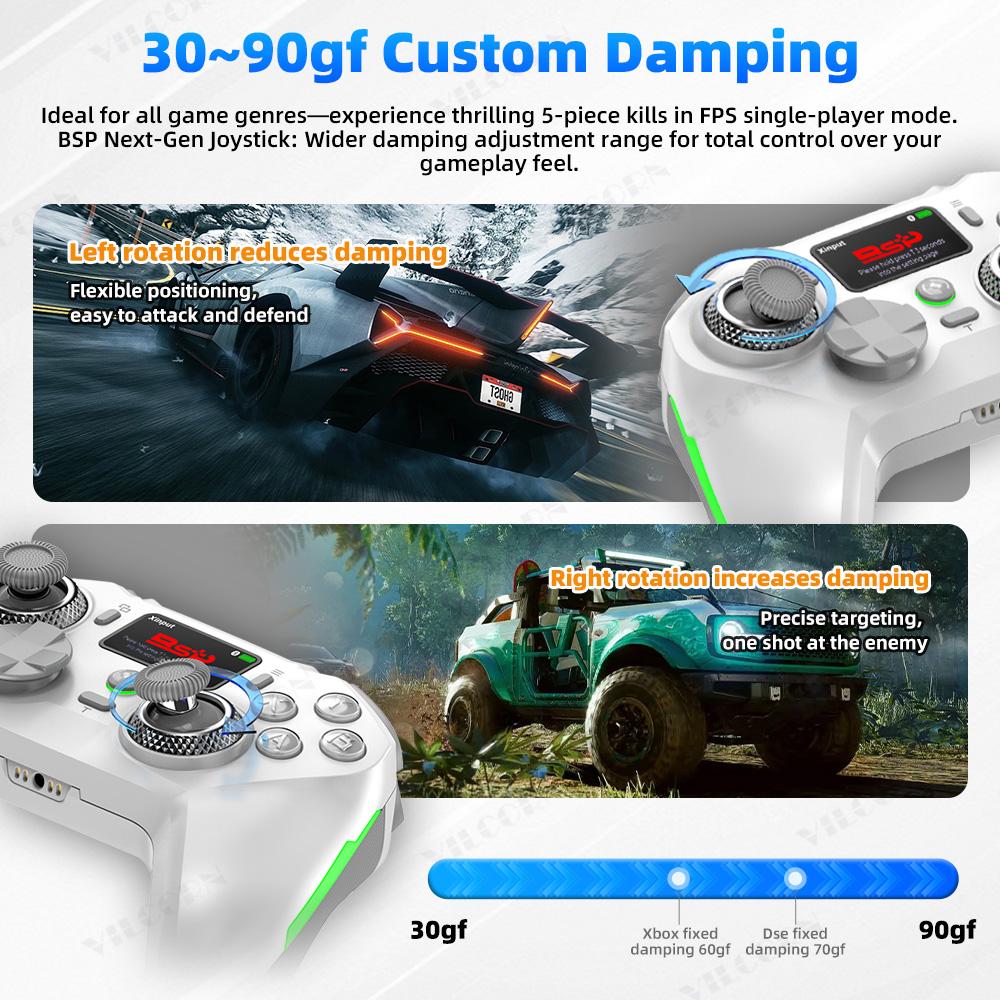 Smart Screen Wireless Game Controller with Hall Joystick Gamepad for PC Switch Android iOS RGB Macro Turbo Gyro With Charging Dock