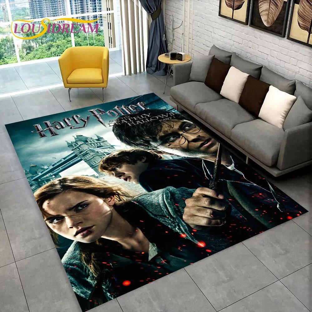 3D P-Potter Magic Academy Movie HD Rug Carpet for Living Room Bedroom Home Decor,Floor Mat Non-slip for Sofa Doormat Gift Kids
