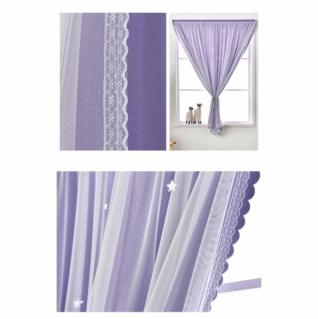 Двухслойная марлевая утолщенная 95% затемняющая штора со звездами и вырезом - Волшебные самоклеящиеся оконные жалюзи для дома/спальни