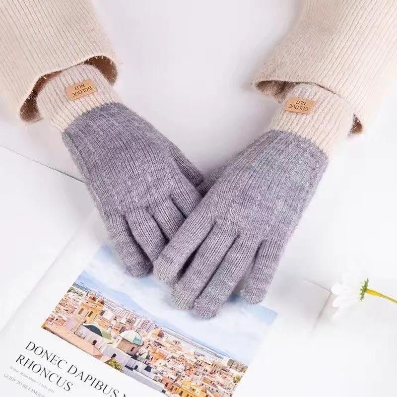 Cashmere Knitted Touch Screen Gloves Wmen's Autumn Winter Warm Outdoor Thickened Full Finger Gloves