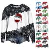 Женская мода рождественский принт длинный рукав свободный круглый вырез толстовка топ осень
