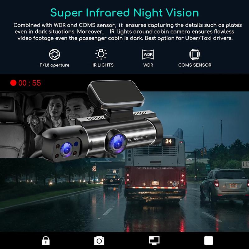 Dual Lens Dash Cam FHD 1920*1080P Car DVR Dash Camera Cabin Dashcam Vehicle Video Drive Recorder Interior Mini Dvrs Black Box