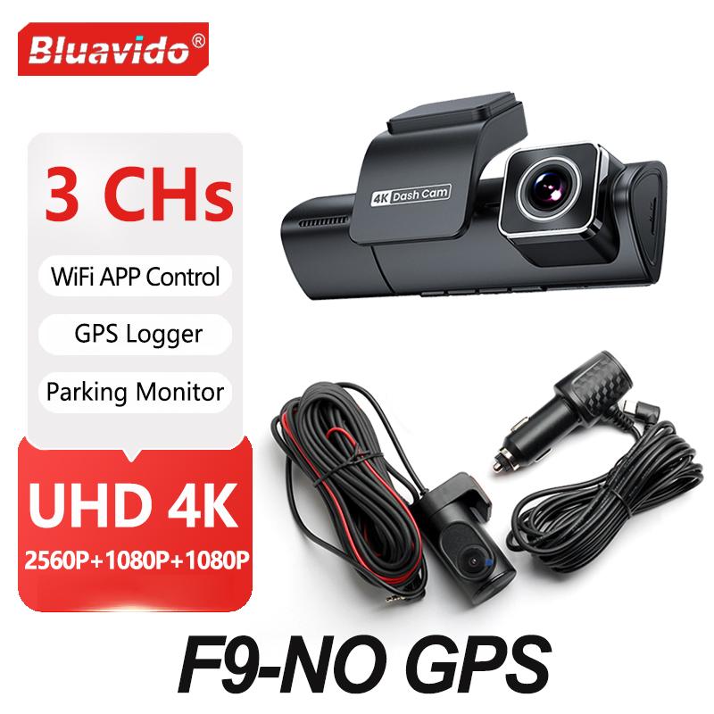 4K Triple Dash Cam GPS Front Inside and Rear 3CHs WiFi Car Camera with APP Control Night Vision 24H Parking Mode Loop Recording