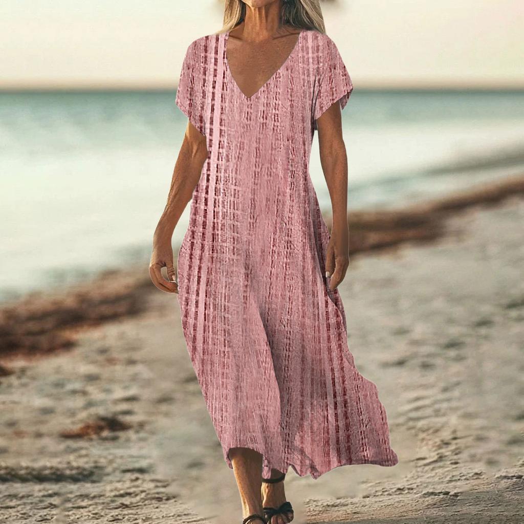 Модное женское летнее пляжное платье с V-образным вырезом и коротким рукавом с винтажным цветочным принтом