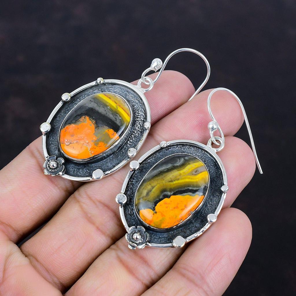 Серьги из яшмы шмеля, натуральные драгоценные камни, антикварные ювелирные изделия, серьги из стерлингового серебра 925 пробы, серьги ручной работы, подарок для нее, серебряные ювелирные изделия