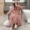 Cotton-Padded Coral Fleece Sleepwear Pijamas Plus Size Home Wear Flannel Pajamas Set Winter Thickened Hooded Long Robe Female