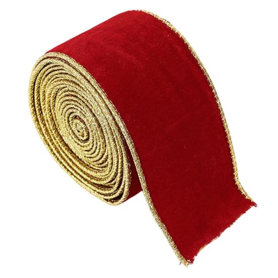 DIY Bow Making Material Velvet Christmas Ribbon, 2.5 x 78 Inch Wired Ribbon with Gold Edges Gift Box Bundling for Wrapping, Making, Crafts,