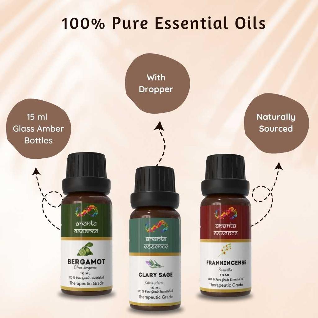 Ananta Несомненно Эфирное Масло Комбо – Бергамот, Шалфей Мускатный и Ладан Ароматические Масла (10 мл × 3)