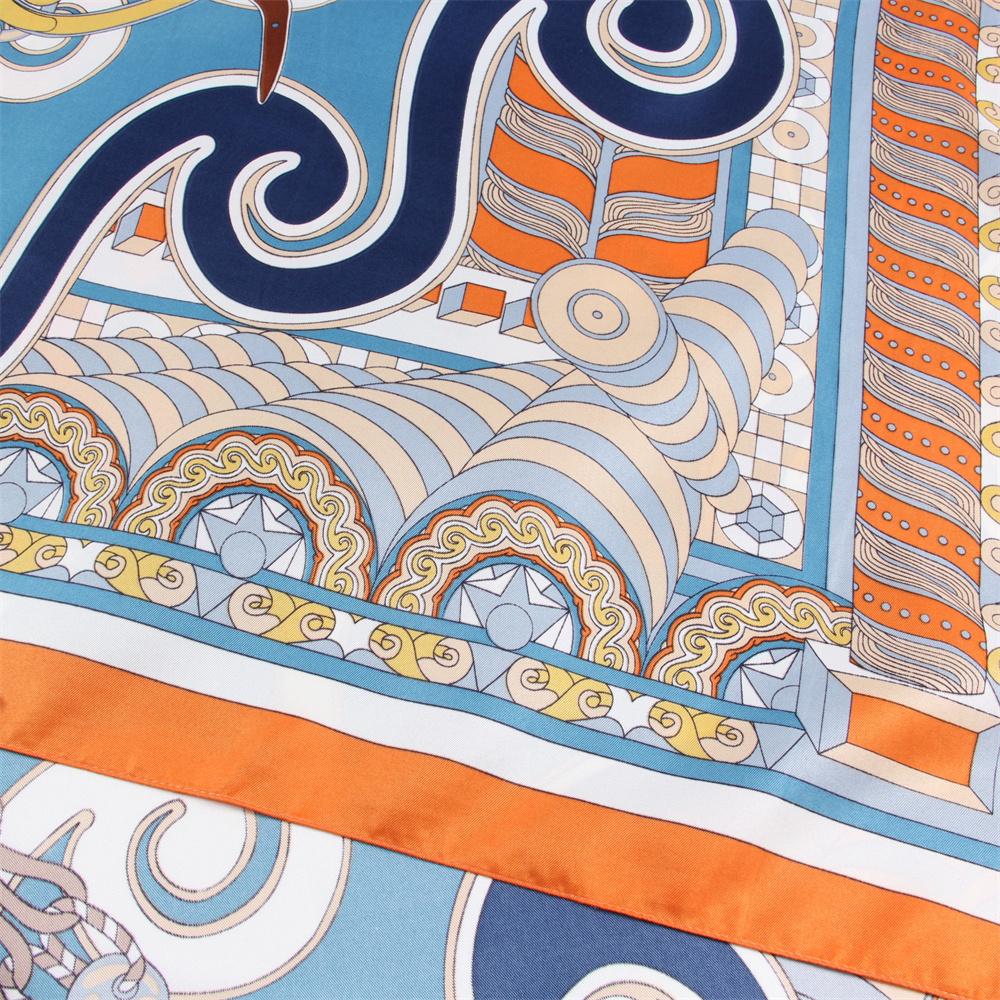 POBING Silk Scarf Women Large Shawls Melt Chain Print Stoles Square Bandana Luxury Kerchief Hijab Scarf Female Foulards 130CM