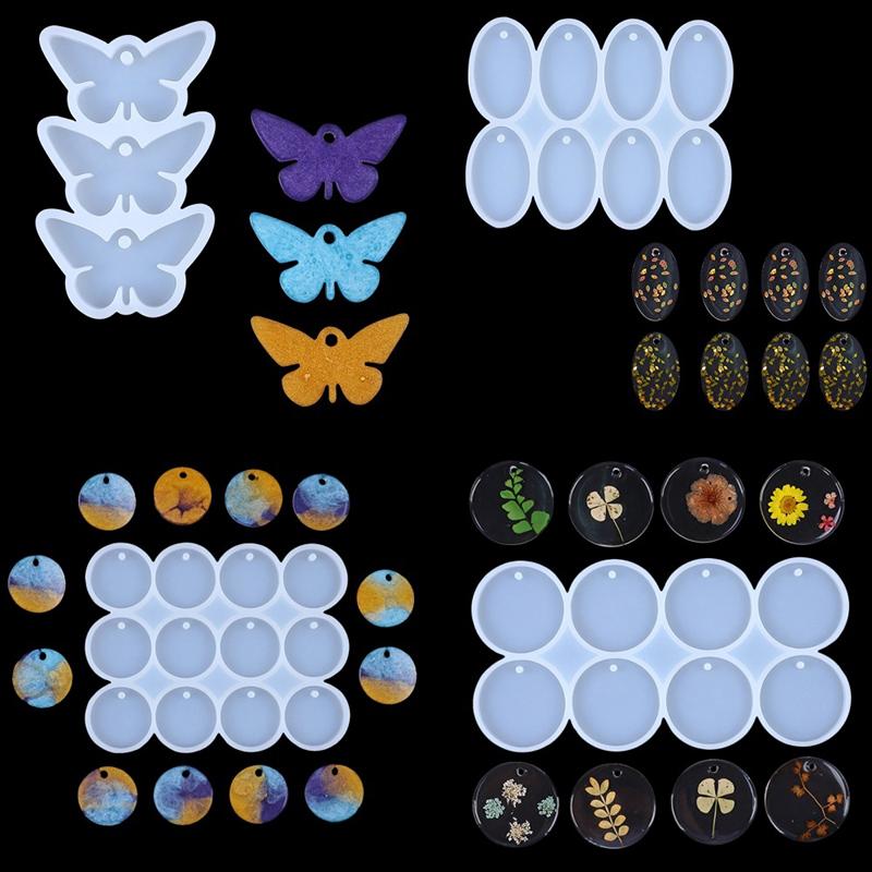 8/12Pcs Round Oval Pendants Resin Mold Diy Epoxy Earrings Charms Silicone Mold For Jewelry Making Keychain Tag Casting Diy Craft