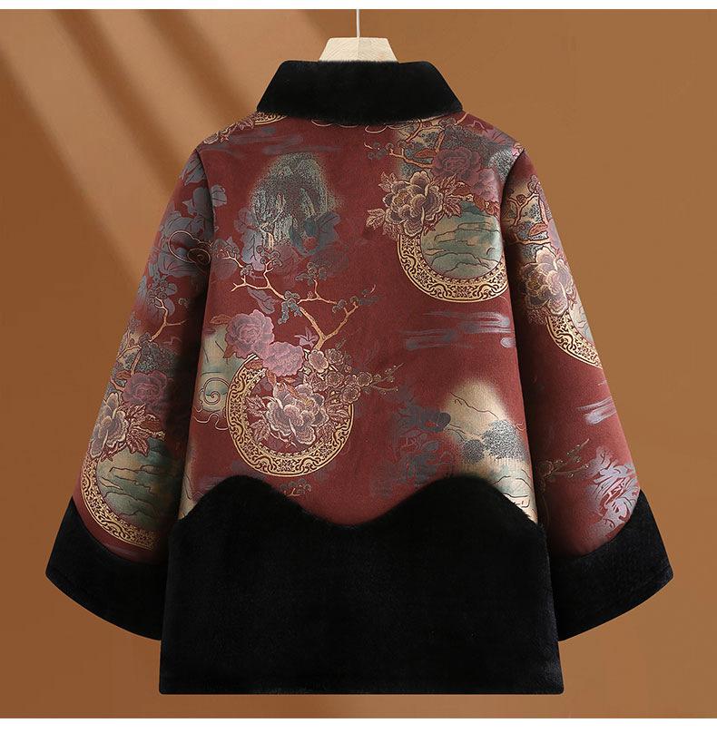 Зимние пальто для женщин среднего и пожилого возраста: Подбитый мехом костюм Тан с застежками-лягушками для мам и бабушек