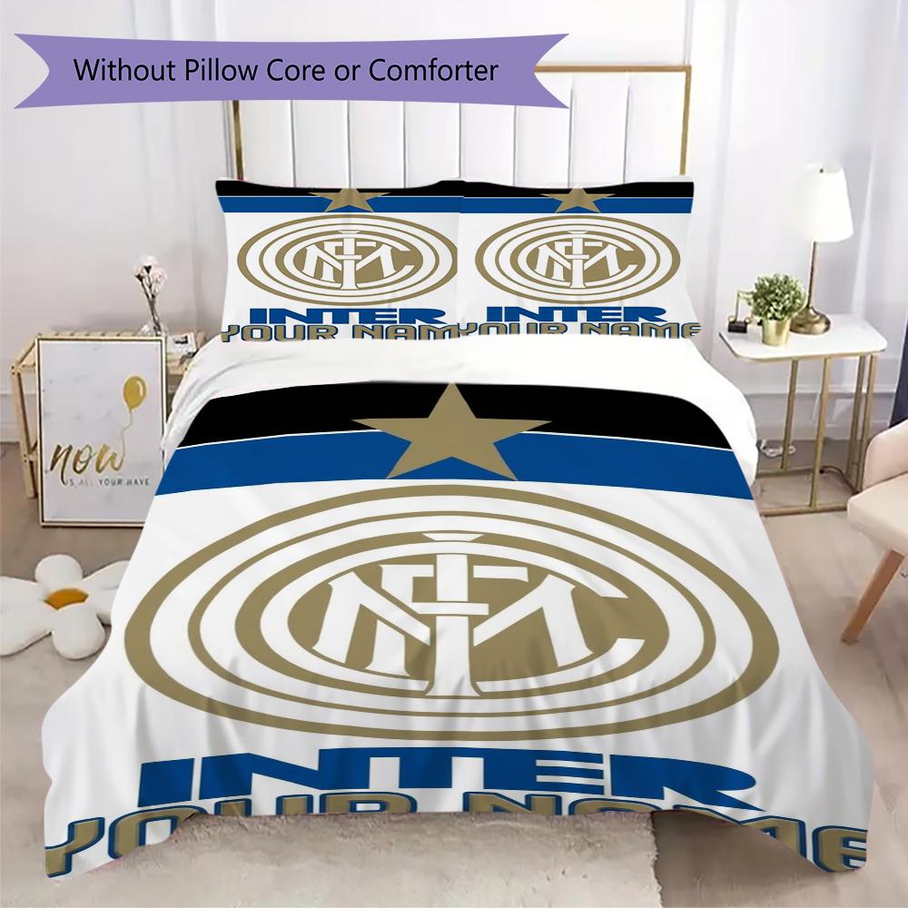 Custom Name Inter Milan Pattern Bedding uilt Set uilt Cover Pillowcase Home Decoration Birthday Gift (1*duvet cover+2*pillowcase without core)