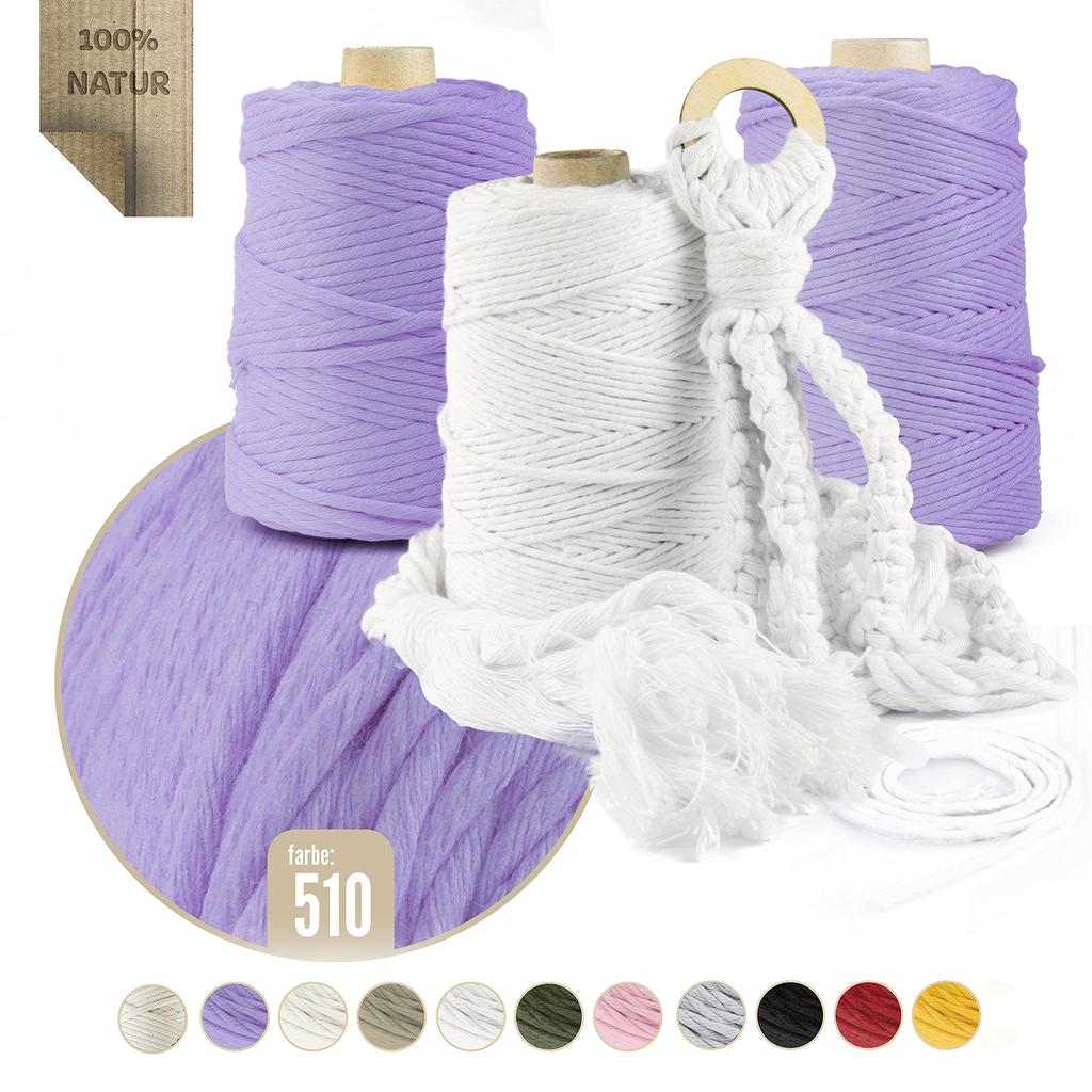 DQPP | Premium MACRAMEE GARN | 200m | 3mm | Hellviolett | 100% Baumwolle | Kordel Natur | Baumwollgarn Baumwollseil | DIY Handwork Decoration