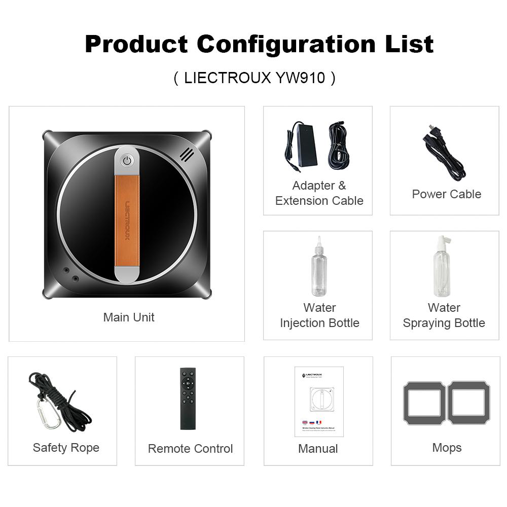 Умный бытовая техника робот-мойщик окон LIECTROUX YW910, двойной распылитель воды, лазерный датчик