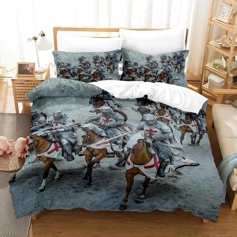 3D Print Christian Knights Templar Bedding Set Duvet Cover Bed Set Quilt Cover Pillowcase Comforter King Queen Size Boys Adult