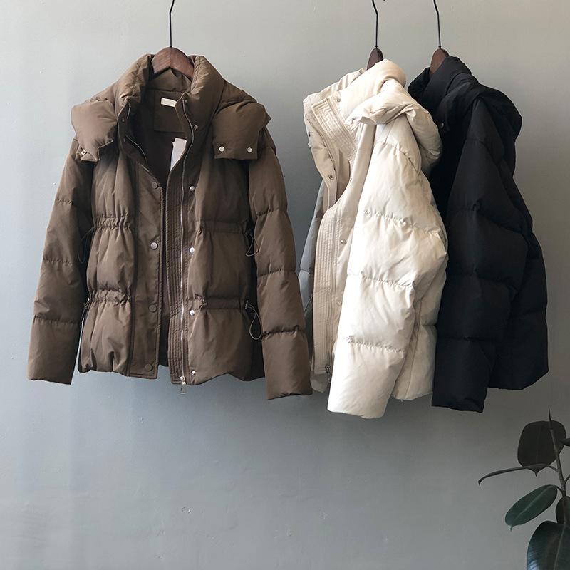 Solid Women's Winter Autumn Down Jacket Hooded Collar Short Single-Breasted Coat Preppy Style Parka Ladies Chic Outwear Female