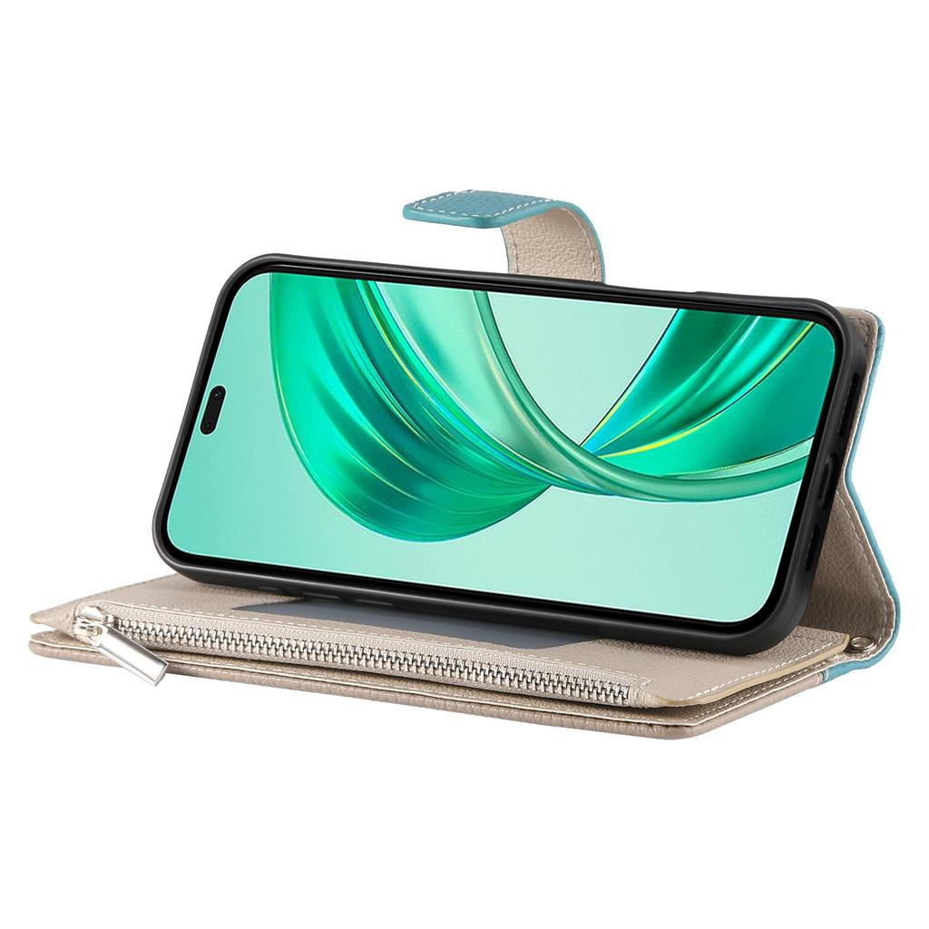 For Honor X8c 4G Case Zipper Wallet Color Splicing Leather Flip Phone Cover with Straps