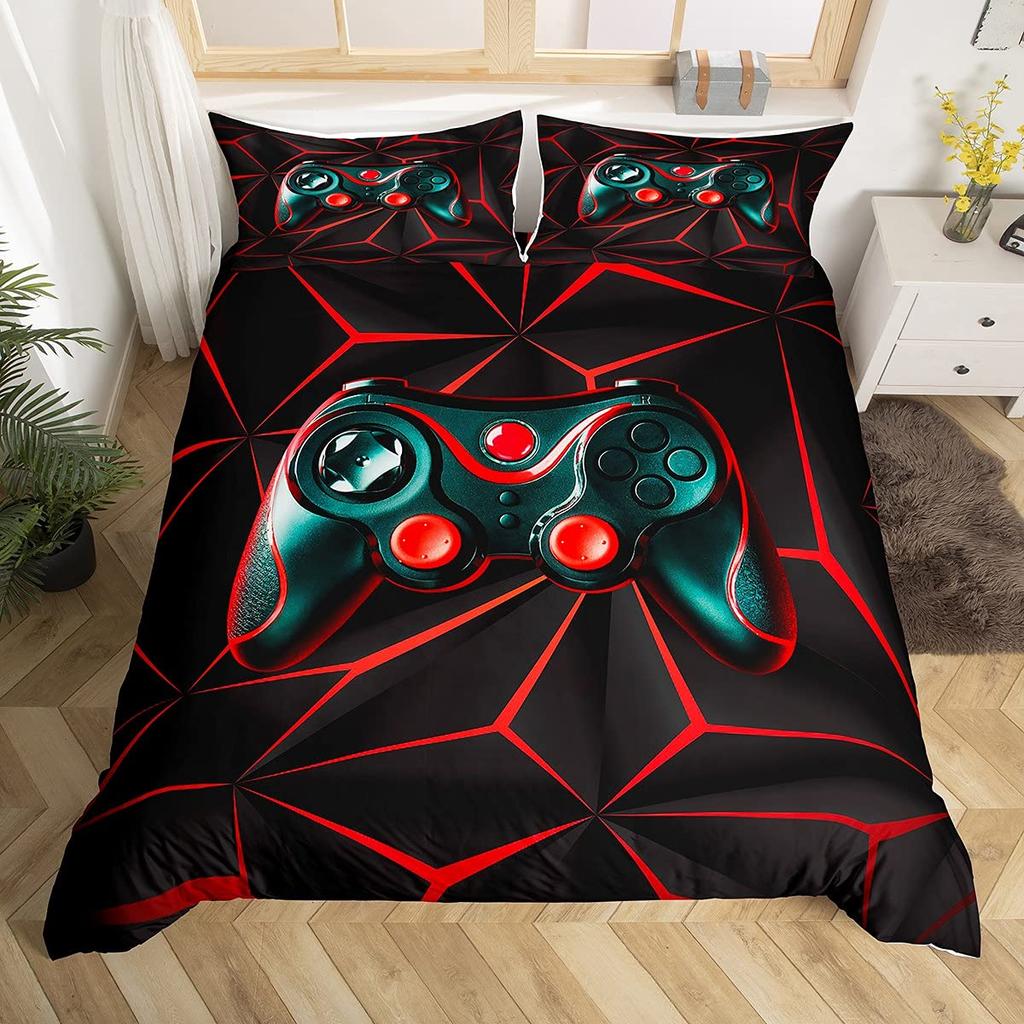 Пододеяльник с геймпадом, комплект постельного белья Queen Video Game Twin, микрофибра, зеленый, с рисунком мультяшного геймера, с электронной тематикой, пододеяльник