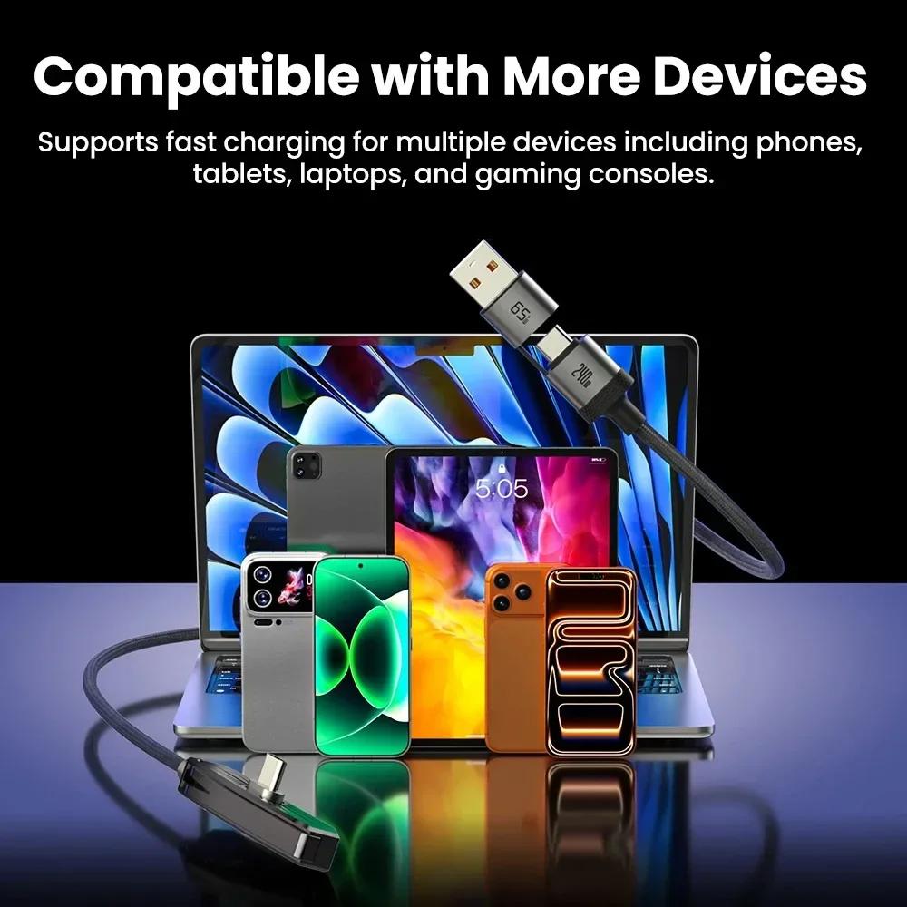 2 в 1 USB Type-C 240 Вт Кабель для быстрой зарядки Складной держатель Type-C Быстрое зарядное устройство Линия USB Подставка для мобильного телефона