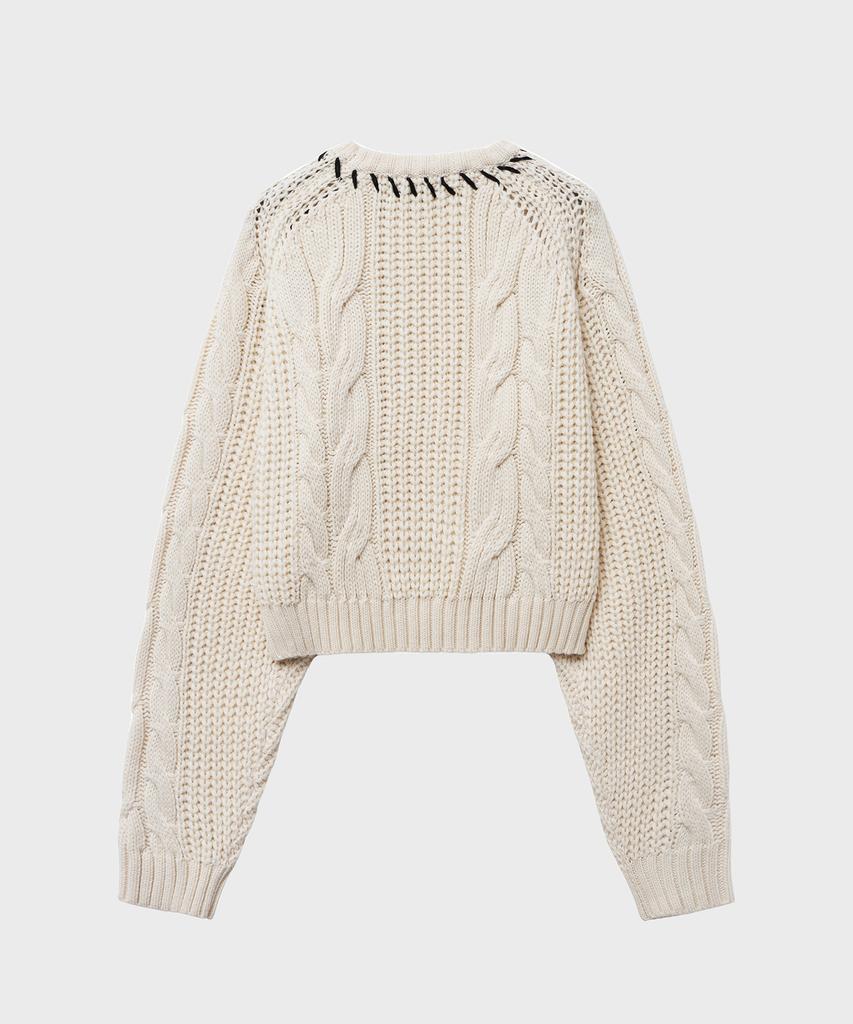 NOIRER FOR WOMAN Handmade Cable Crop Sweater (Ivory)