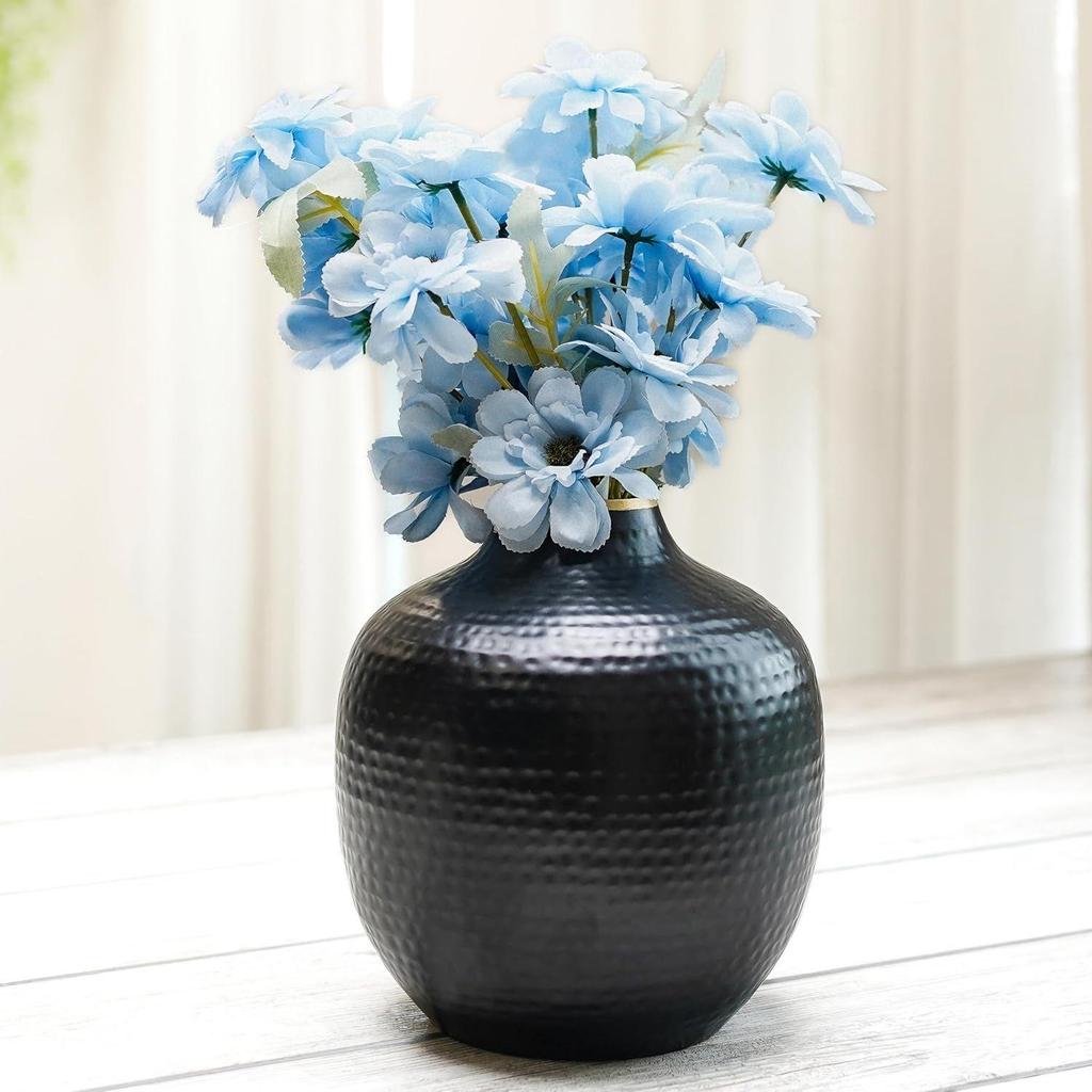 Metal Hammered Bud Round Shape Vase for Home Decor Decoratives for Indoor Outdoor Living Room Balcony