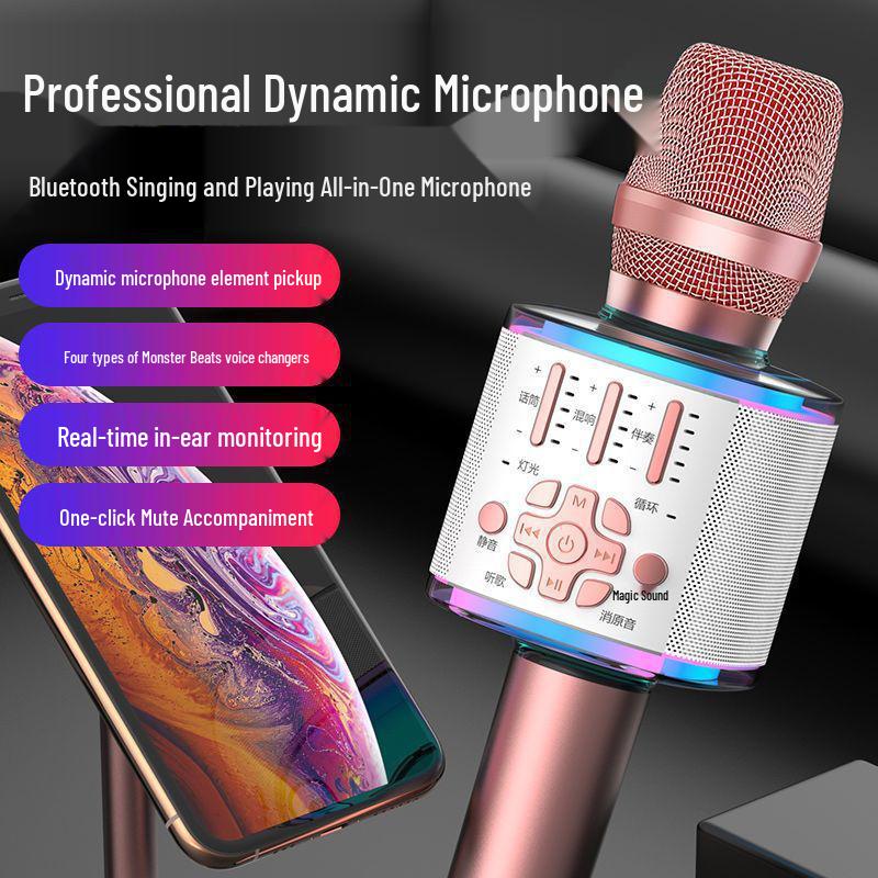 Universal Wireless Professional Dynamic Microphone with Sound Card for Live Broadcast & KTV Singing.