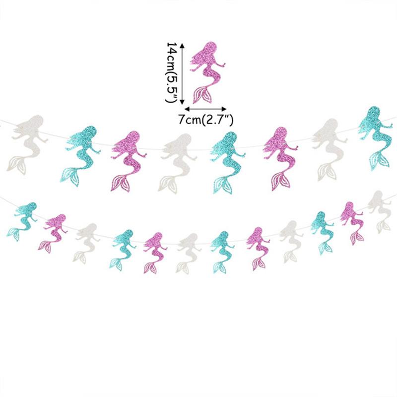 Happy Birthday Banner Mermaid Party Decor Mermaid Tail Shell Bunting Garland Girl First Birthday Party Decoration Baby Shower