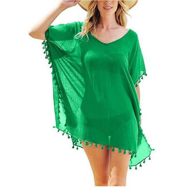 Women Beachwear Swimwear Tassel Bikini Cover Up Summer Kaftan Sarong Beach Dress