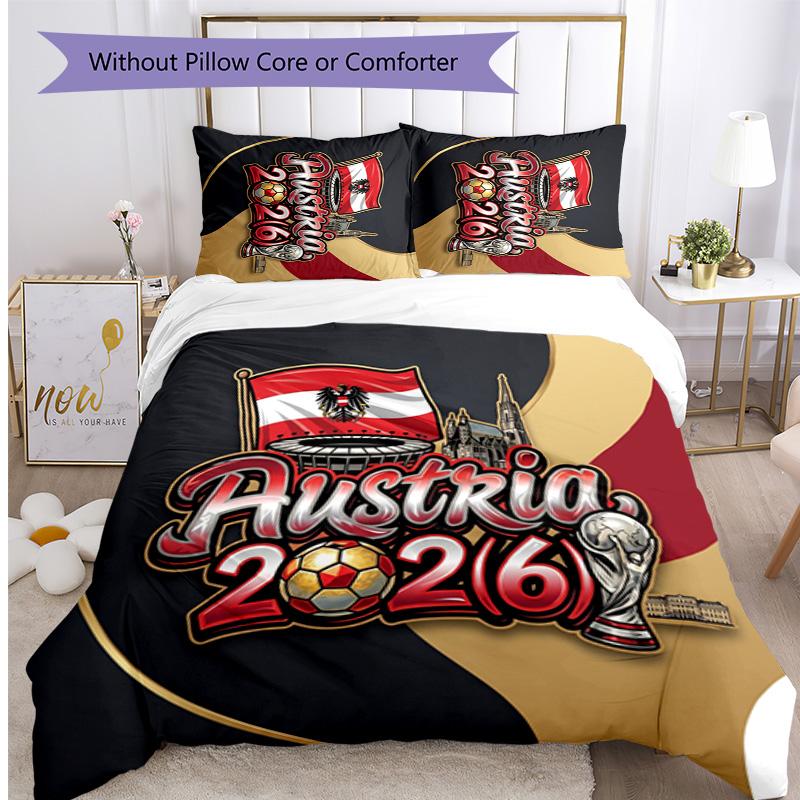 Austria Football Printed Bedding 3 Piece Set Cozy Breathable Bed Cover Set as Housewarming Holiday Gift