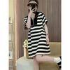 Striped Summer Short Sleeve Belly Covering Dress Loose Fit Casual Lightweight Women's Fashion