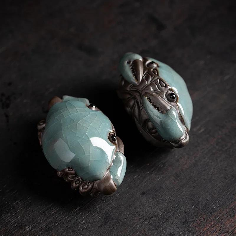 Творческий потрескавшийся глазурь Краб Игрушка Маленький краб Чайный столик для питомцев Чайная церемония Аксессуары Украшения Чайная мебель для питомцев Для показа